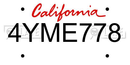 4YME778 California License Plate