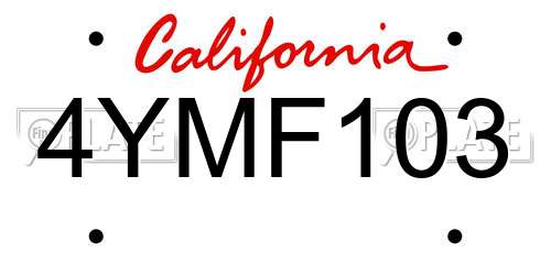4YMF103 California License Plate