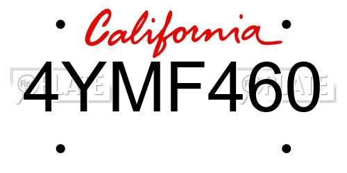 4YMF460 California License Plate