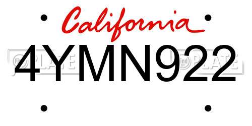 4YMN922 California License Plate