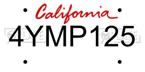 4YMP125 California License Plate
