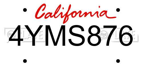 4YMS876 California License Plate