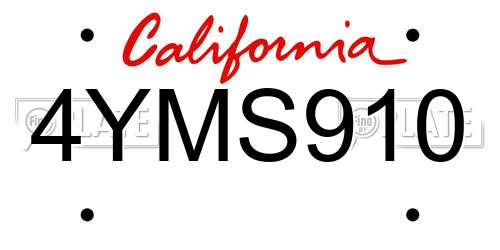 4YMS910 California License Plate