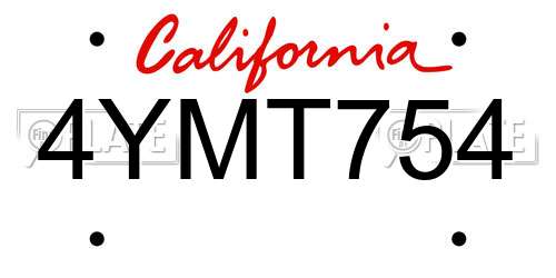 4YMT754 California License Plate