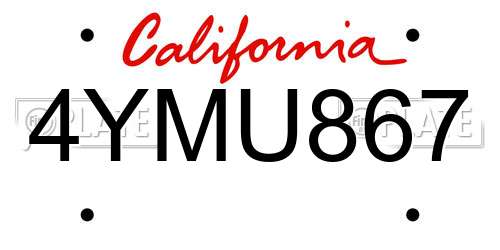 4YMU867 California License Plate