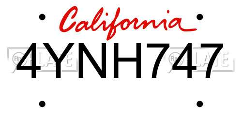 4YNH747 California License Plate