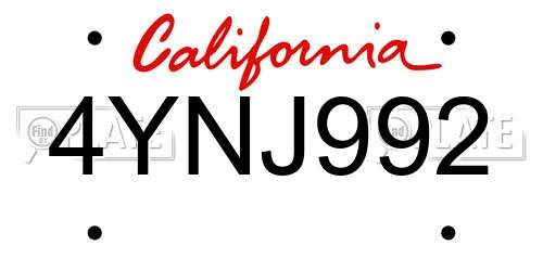 4YNJ992 California License Plate