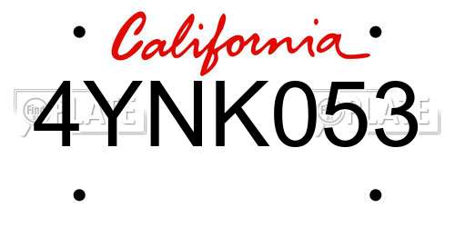 4YNK053 California License Plate
