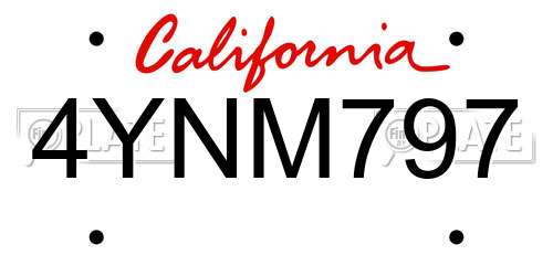 4YNM797 California License Plate