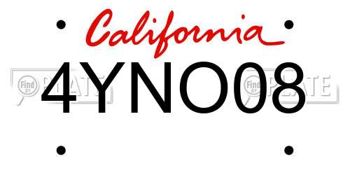 4YNO08 California License Plate