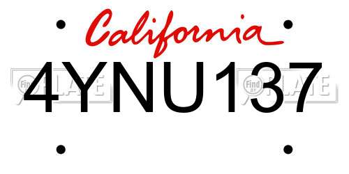 4YNU137 California License Plate