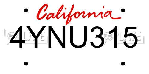 4YNU315 California License Plate