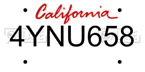 4YNU658 California License Plate