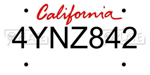 4YNZ842 California License Plate