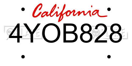 4YOB828 California License Plate