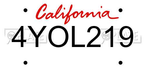 4YOL219 California License Plate