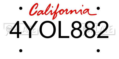 4YOL882 California License Plate