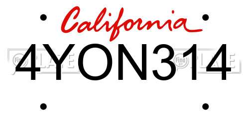 4YON314 California License Plate