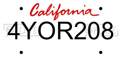 4YOR208 California License Plate