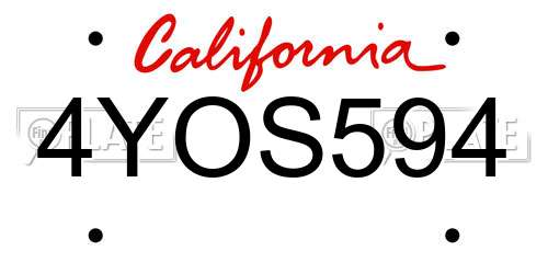 4YOS594 California License Plate