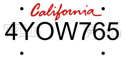 4YOW765 California License Plate