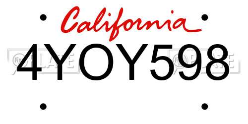 4YOY598 California License Plate