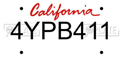 4YPB411 California License Plate