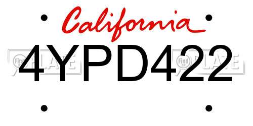 4YPD422 California License Plate