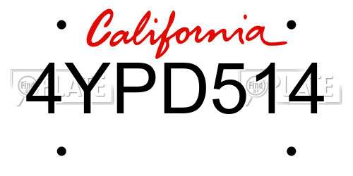 4YPD514 California License Plate