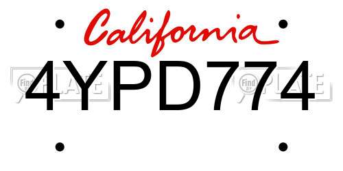4YPD774 California License Plate