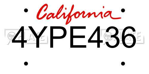 4YPE436 California License Plate