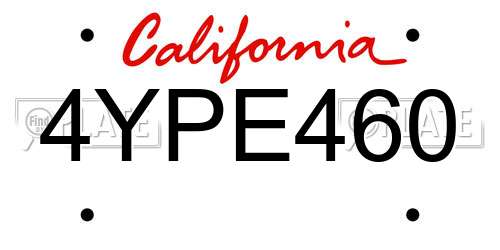 4YPE460 California License Plate