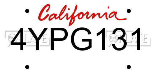 4YPG131 California License Plate