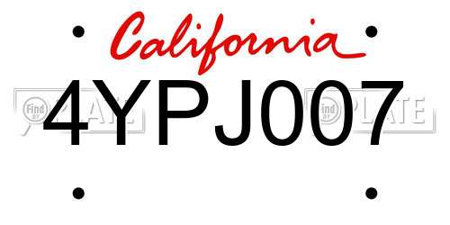 4YPJ007 California License Plate
