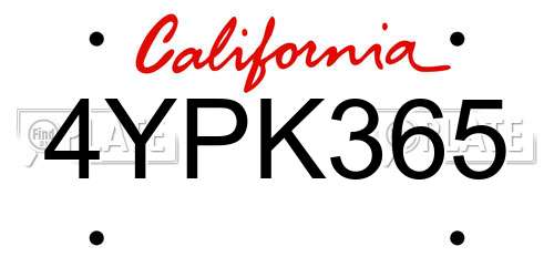 4YPK365 California License Plate