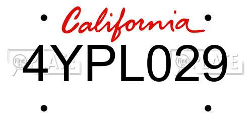 4YPL029 California License Plate