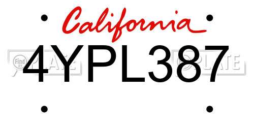 4YPL387 California License Plate