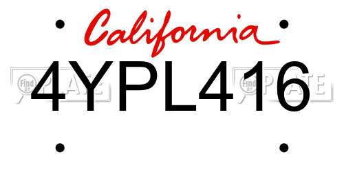 4YPL416 California License Plate