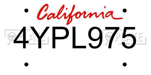 4YPL975 California License Plate