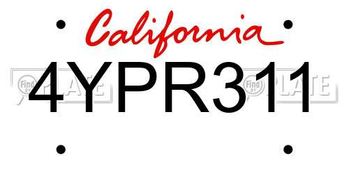 4YPR311 California License Plate