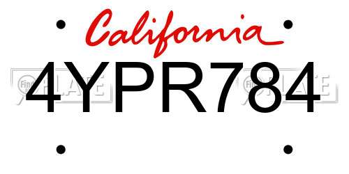 4YPR784 California License Plate