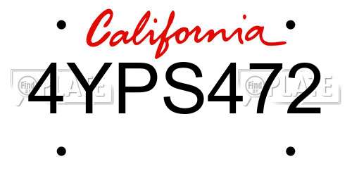 4YPS472 California License Plate