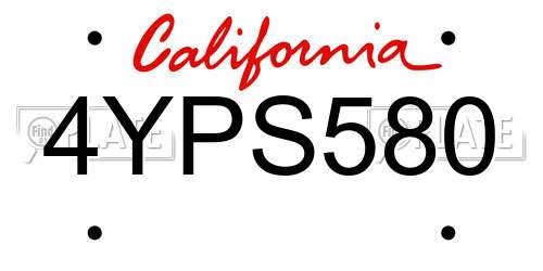 4YPS580 California License Plate