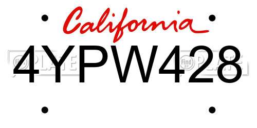 4YPW428 California License Plate