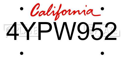 4YPW952 California License Plate