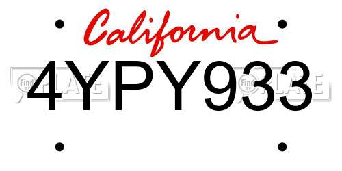 4YPY933 California License Plate