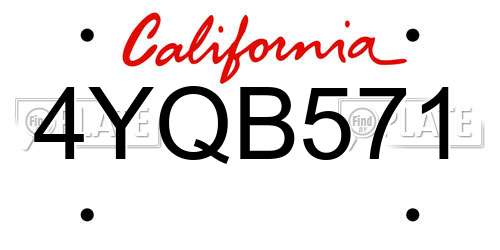 4YQB571 California License Plate