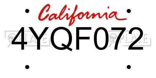 4YQF072 California License Plate