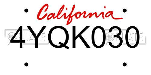 4YQK030 California License Plate