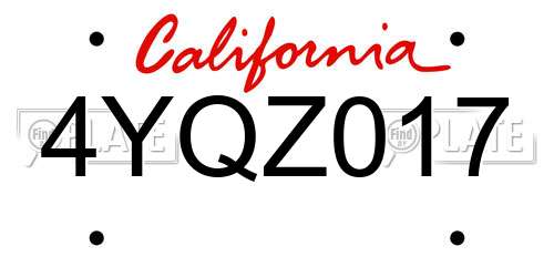 4YQZ017 California License Plate